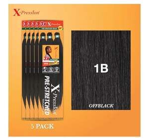 Sensationnel X-Pression 3X Pre-Stretched Braid 58 Inch 5-Pack - 1B Off Black